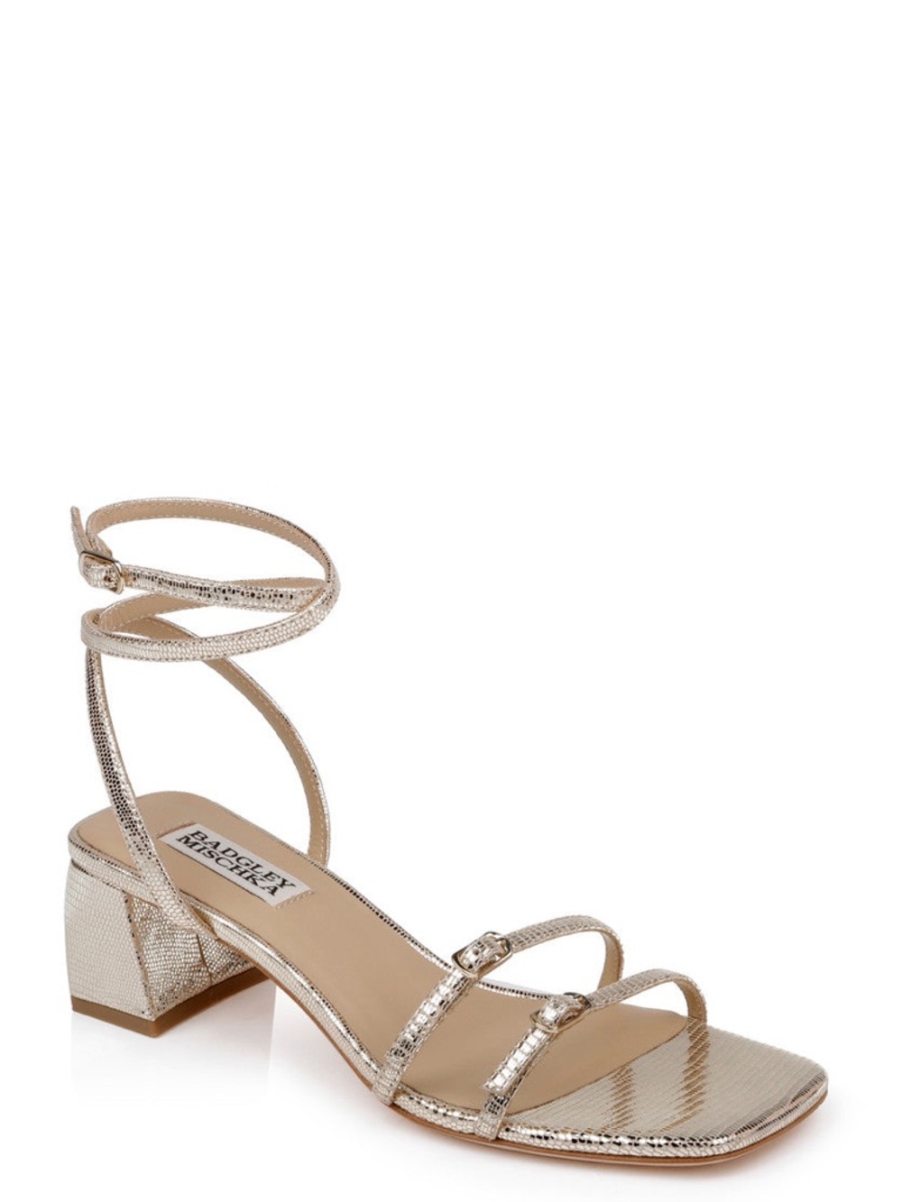Badgley Mischka ✨Dania Ankle Strap Low Block Sandals  gold lizard size 9 NWT🏷️